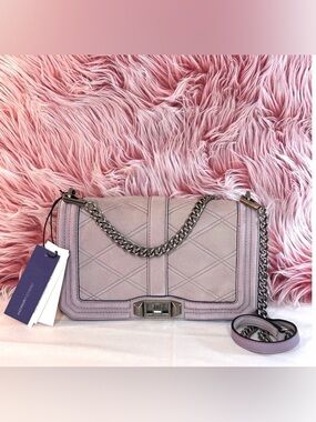 Rebecca Minkoff Love Crossbody Bag Quilted Nubuck Leather Violino Antique Silver